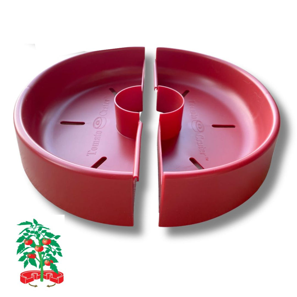 Image of Tomato Crater Vegetable Garden Watering Tray, Directs Water to Roots, Warms Soil, Reduces Pests and Insecticides, Improves Tomato Growth for Healthy, Productive Plants, Provides Natural Barrier, BPA-Free – 12” Red, highlighting its features and quality.