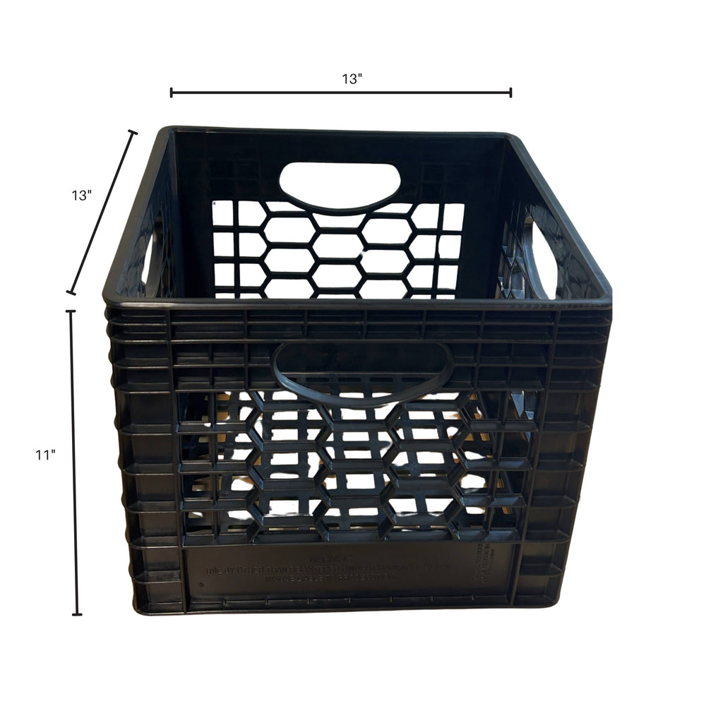 CrateMate Heavy-Duty 16QT 11"x11"x13" Black Milk Crates for Storage, Organization & DIY | Perfect for Home, Camping, Worksite, & More - USA Made, Stackable, Durable