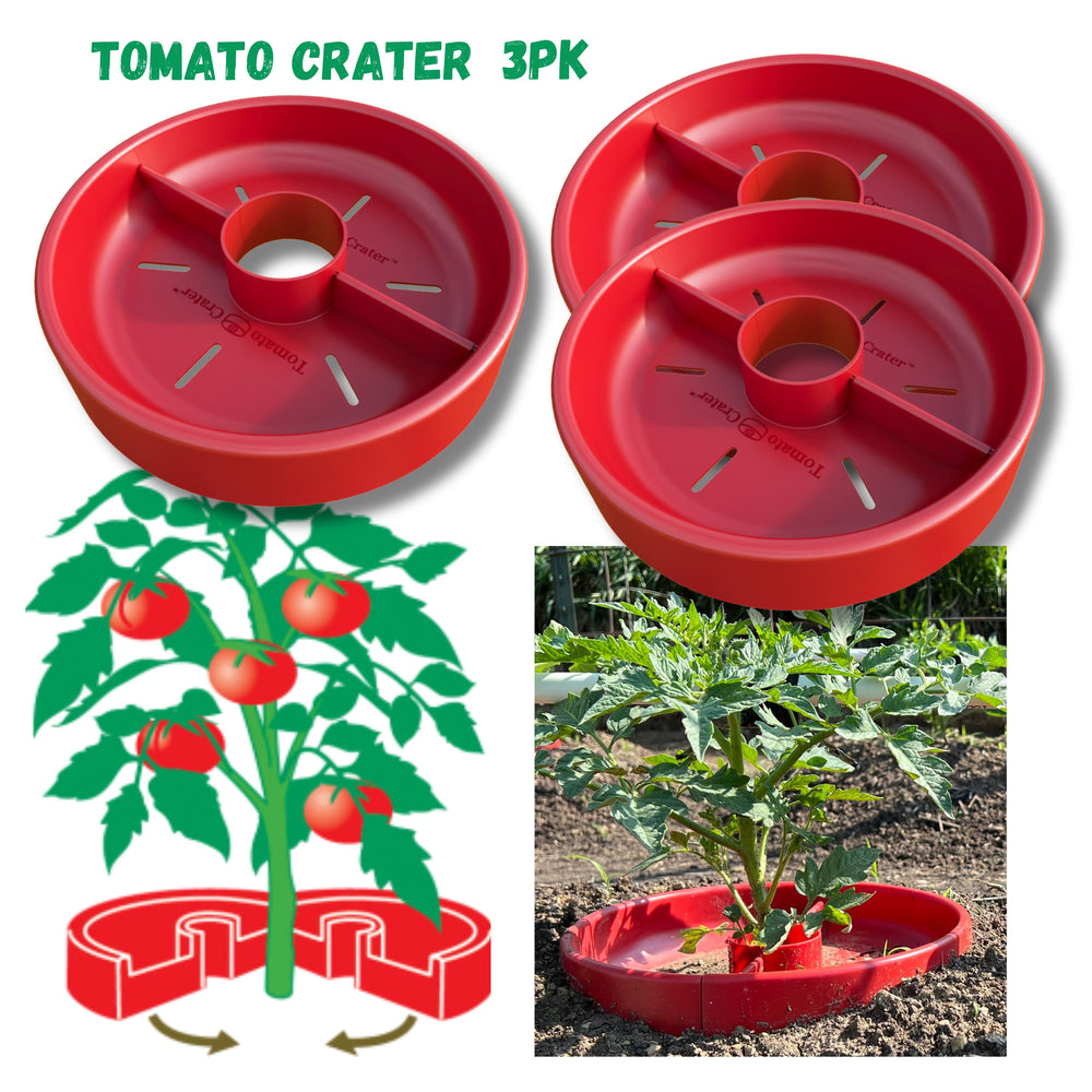 Tomato Crater Gardening Tool, 3 Pack - 12” Red Plastic for Healthier Tomatoes 3pk