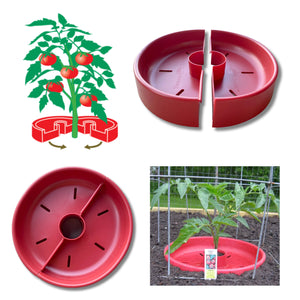 Tomato Crater Vegetable Garden Watering Tray, Directs Water to Roots, Warms Soil, Reduces Pests and Insecticides, Improves Tomato Growth for Healthy, Productive Plants, Provides Natural Barrier, BPA-Free – 12” Red 3pk