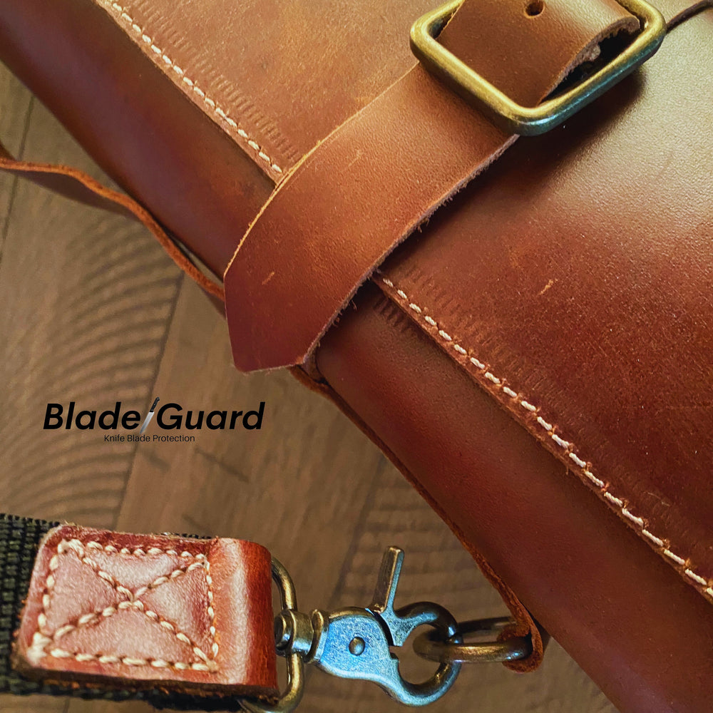 Blade Guard Genuine Leather Chef’s Knife Roll: 4 Slot Knife Bag with Extra Storage for Professional Chefs | Secure, Durable, and Stylish | Travel-Friendly Case