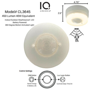 IQ America 5 inch Battery Operated Motion Sensor Ceiling Light 450 lumens