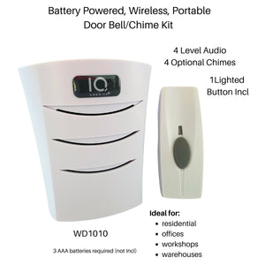 Battery Powered Wireless Portable Door Bell Chime Kit | 4 Chime Tones | 4 Volume Levels | 1 Button White