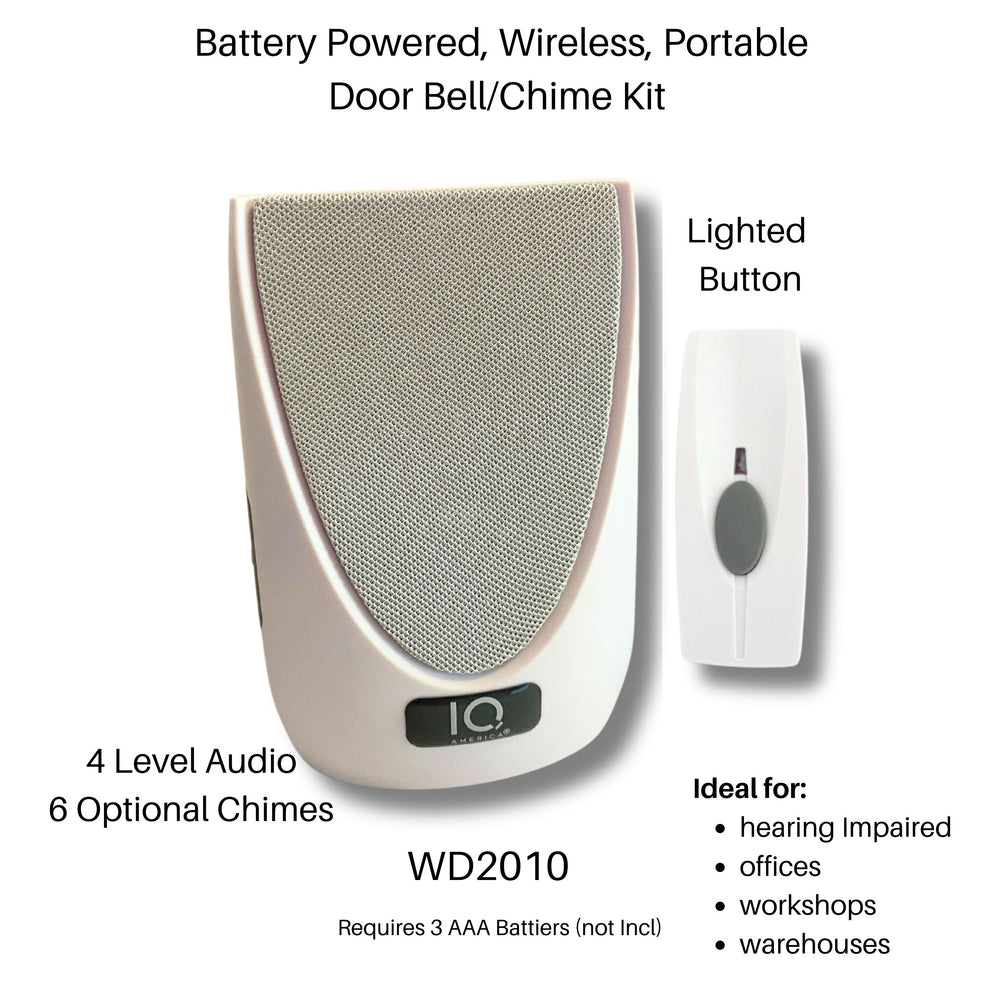 Battery Powered Wireless Portable Door Bell Chime  Kit | 6 Chime Tones | 4 Volume Level  | 1 Button  White