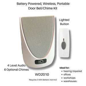 Battery Powered Wireless Portable Door Bell Chime  Kit | 6 Chime Tones | 4 Volume Level  | 1 Button  White