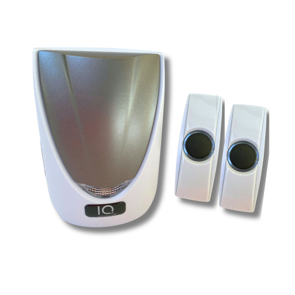 Battery Powered Wireless Portable Door Bell Chime with Visual Alert Kit | 6 Chime Tones | 4 Volume Levels| 2 Buttons White