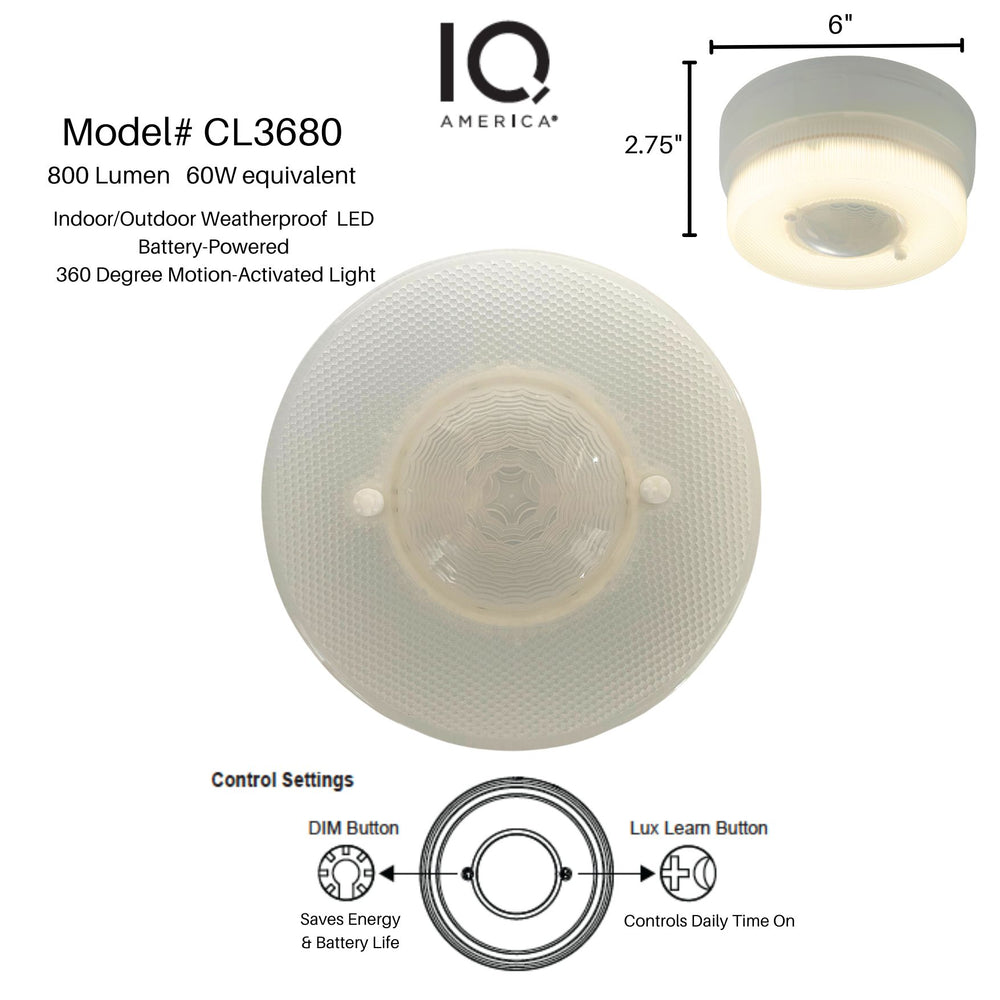 IQ America 6 inch Battery Operated Motion Sensor Ceiling Light 800 lumens