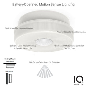 IQ America Battery-Powered LED Motion Sensor Flush Mount Ceiling Light,  7 inch 1150 Lumens, WH