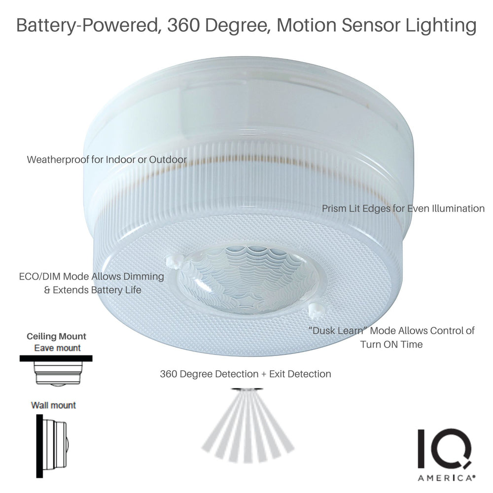 IQ America 5 inch Battery Operated Motion Sensor Ceiling Light 450 lumens