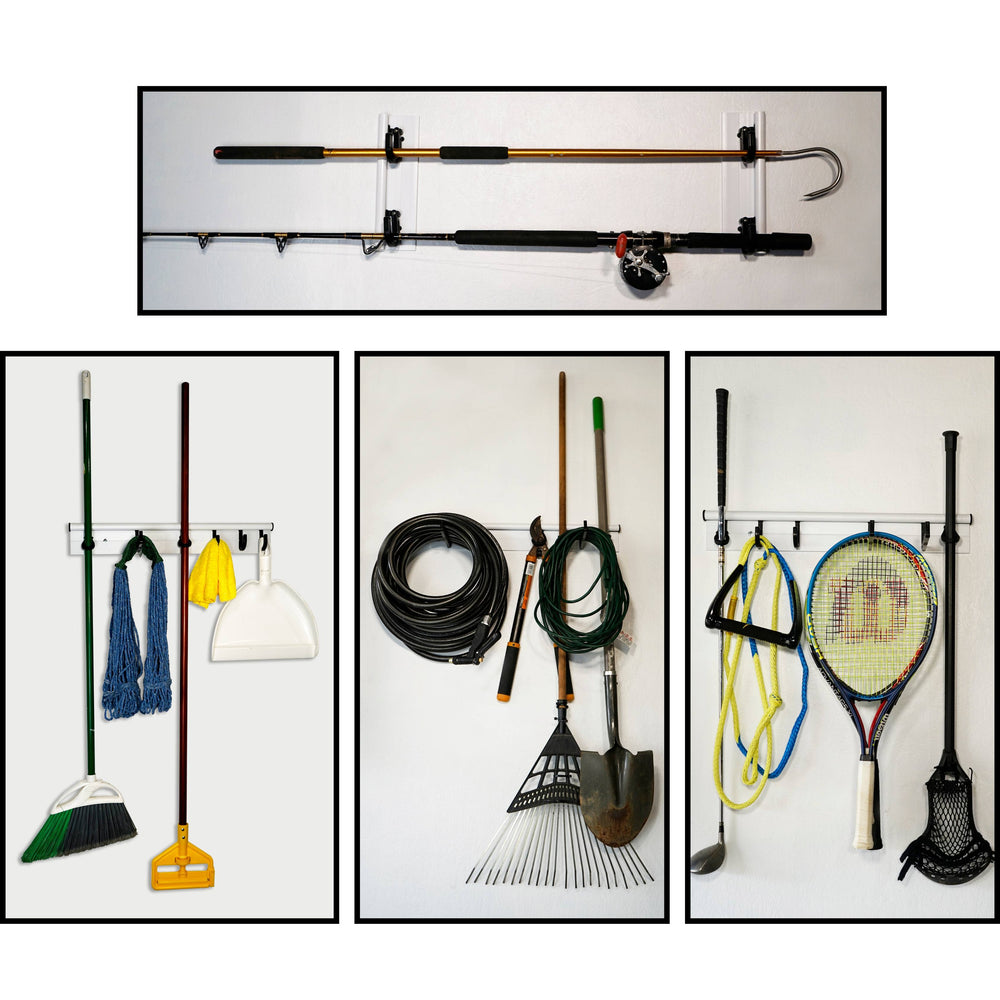 Hang It Simple Wall Mounted Multi-Purpose Holder, Hanger, Tool Organizer  - Mop Broom Coats Garage Closet Laundry RV Garden Storage Hooks 18”