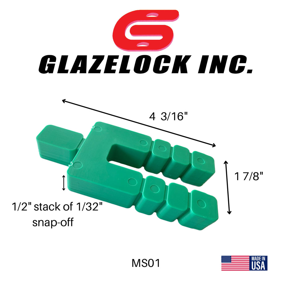 Glazelock Shim 4 3/16"L x 1 7/8"W with 5/8" Slot Mini Snap-off Stackable Square Horseshoe Plastic Flat Shims