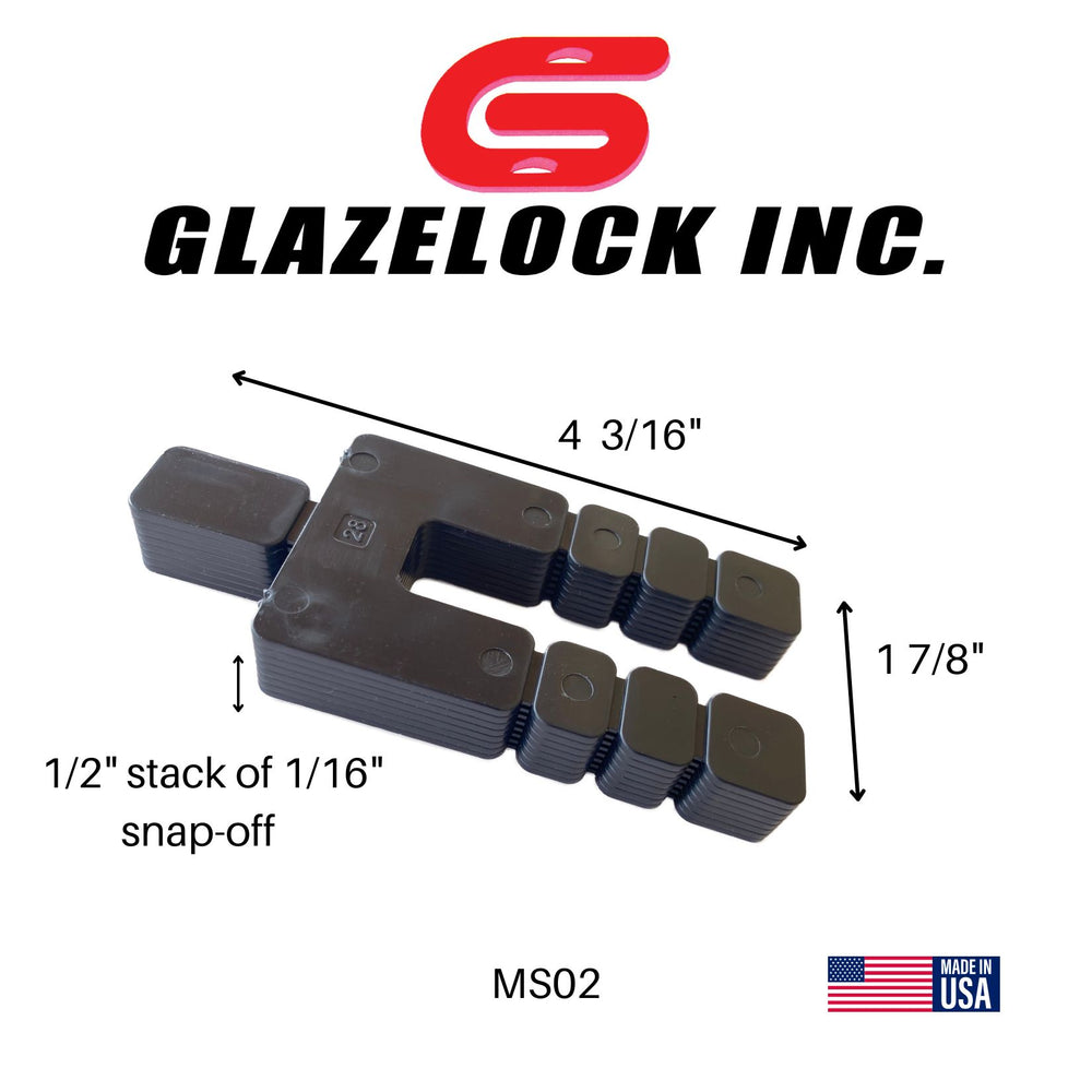 Glazelock Shim 4 3/16"L x 1 7/8"W with 5/8" Slot Mini Snap-off Stackable Square Horseshoe Plastic Flat Shims